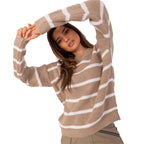 Damen lässiger Strickpullover mit modernem Streifenmuster und weitem Schnitt R&B