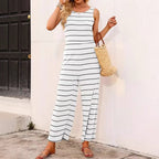 Damen lässiger Jumpsuit mit breitem Bein und maritimem Streifenmuster R&B
