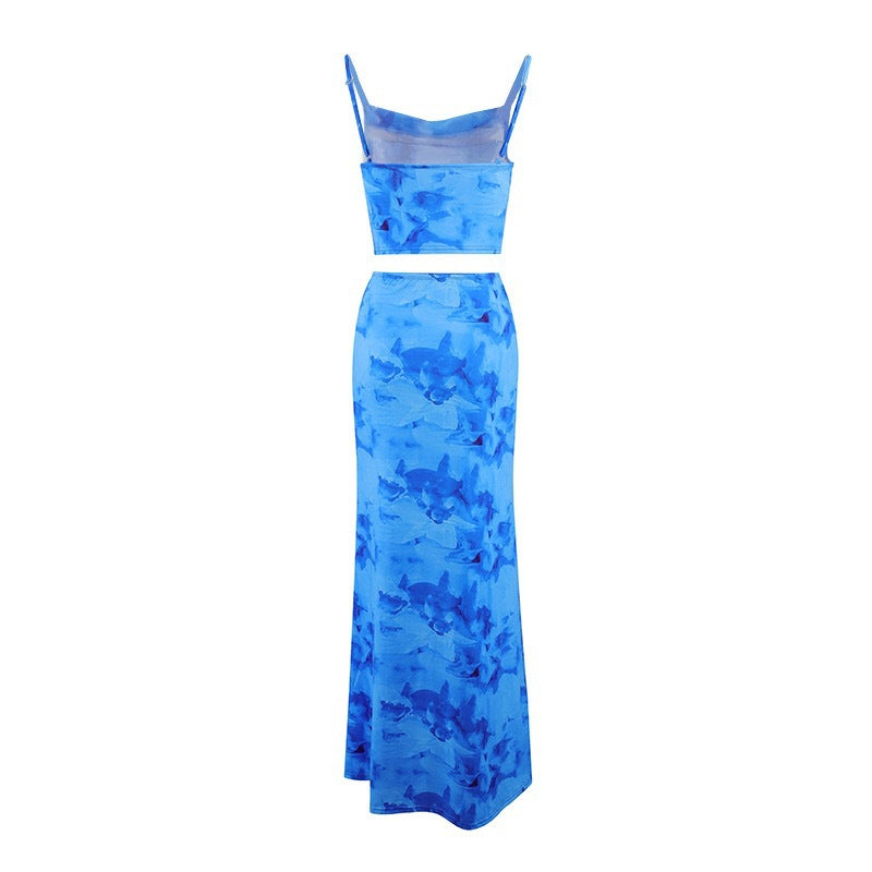 Damen Elegantes cropped Top und schwingende Maxi-Hose Set R&B