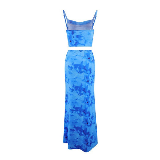 Damen Elegantes cropped Top und schwingende Maxi-Hose Set R&B