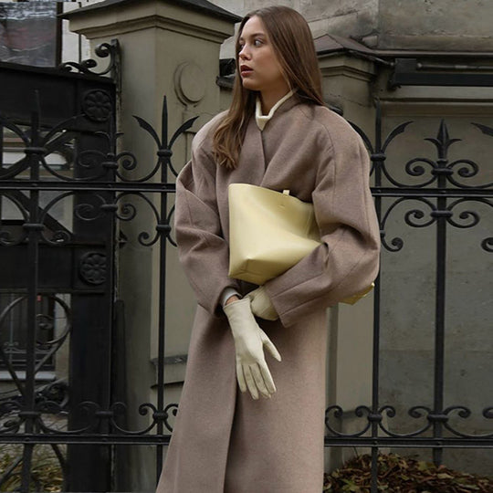 Damen Oversized Wollmantel mit dezenten Rüschen R&B