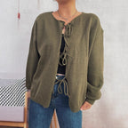 Damen Strickjacke mit dekorativem Schnürdesign und weitem Schnitt R&B