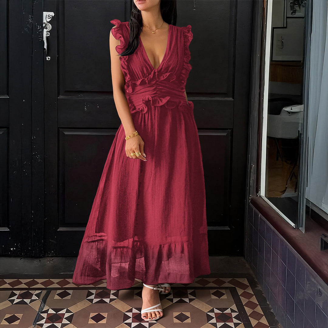 Damen Elegantes Wickelkleid mit Rüschendetails und taillierter Silhouette R&B