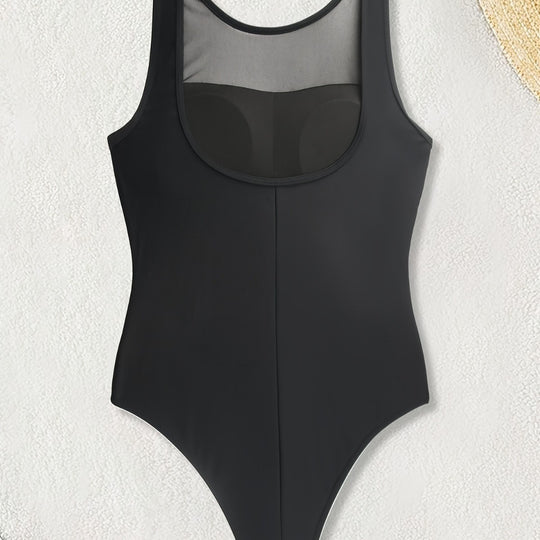 Damen Hochgeschlossener Badeanzug mit transparenten Mesh-Details R&B