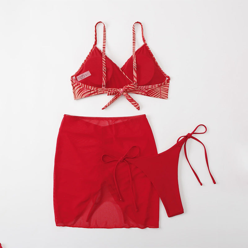 Damen Bikini-Set mit verstellbaren Trägern und transparentem Rock R&B