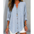 Damen Langarm Blusenshirt mit Knopfleiste und asymmetrischem Saum R&B