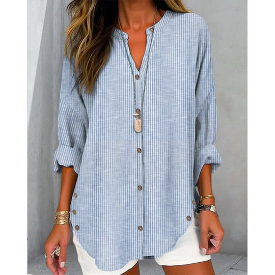 Damen Langarm Blusenshirt mit Knopfleiste und asymmetrischem Saum R&B