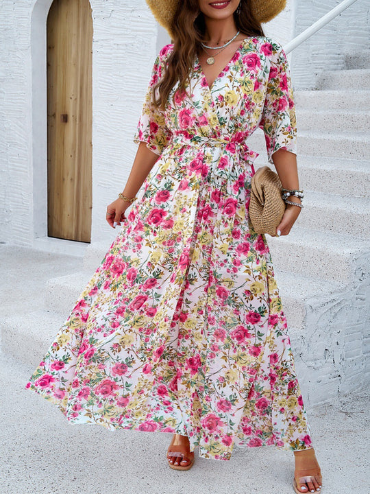 Damen Maxikleid mit eleganter Wickeloptik und seitlichem Schlitz R&B
