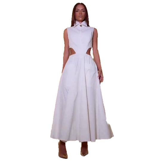 Damen Maxikleid mit raffinierten Cut-Outs und modernem Hemdblusenstil R&B