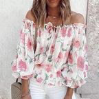 Damen Off-Shoulder Bluse mit floralen Mustern und Rüschendetails R&B