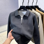 Damen Pullover mit strukturiertem Reißverschluss und klassischem Kragen R&B