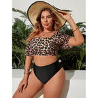 Damen Crop-Top Bikini mit Puffärmeln und hohem Bund R&B