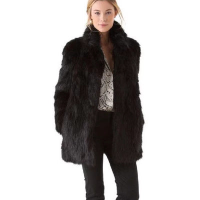 Damen Eleganter Kunstpelz-Mantel mit voluminösem Kragen und praktischen Taschen R&B