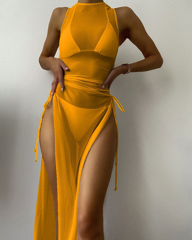 Damen Langarm-Strandkleid mit verstellbaren Schnürungen R&B