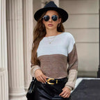 Damen Lässiger Strickpullover mit trendy Farbblockdesign und weitem Schnitt R&B
