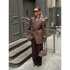 Damen Oversized Blazer aus hochwertigem Kunstleder mit doppelter Knopfverschluss R&B