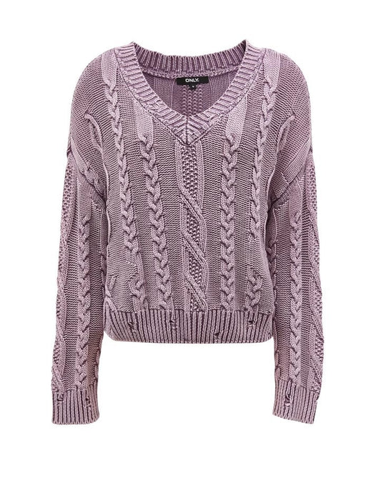Damen Grob gestrickter Pullover mit V-Ausschnitt und voluminösen Ärmeln R&B