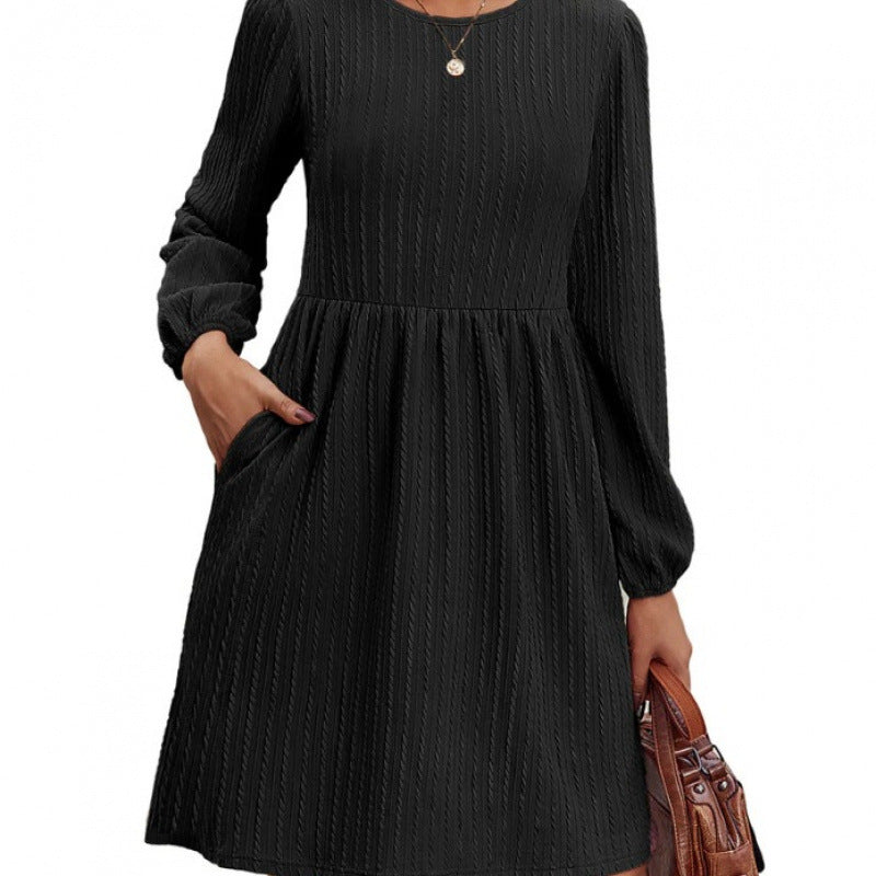 Damen Rippstrick A-Linien Kleid mit Puffärmeln R&B