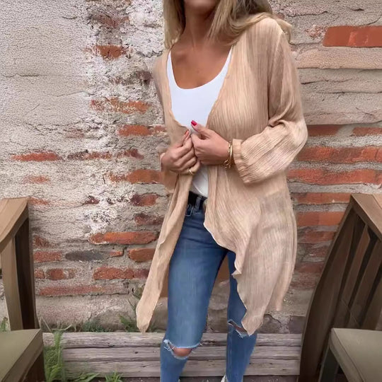 Damen Longcardigan aus leichtem, strukturiertem Material mit offenem Schnitt R&B