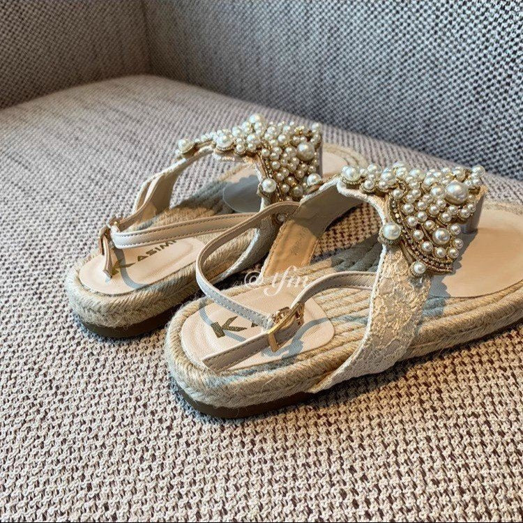 Damen elegante Flip-Flops mit dekorativen Perlenapplikationen R&B