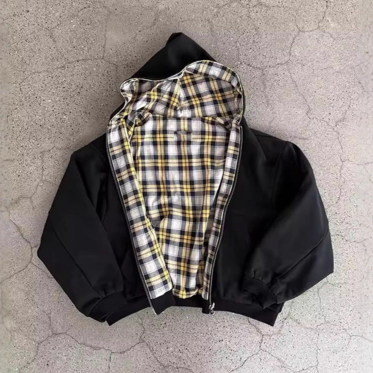 Unisex nan gefütterte Kapuzenjacke mit kariertem Flanellfutter und Reißverschluss R&B