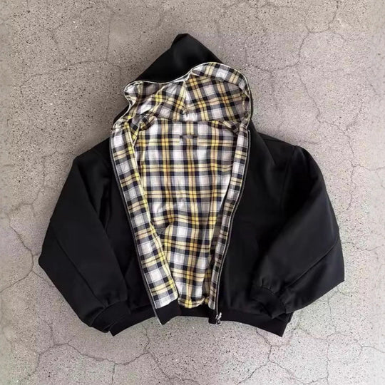 Unisex nan gefütterte Kapuzenjacke mit kariertem Flanellfutter und Reißverschluss R&B