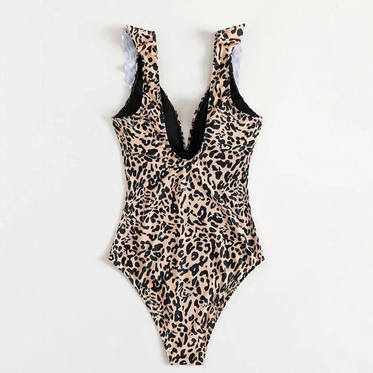 Damen Raffinierter Einteiler mit Leopardenmuster und Rüschendetails R&B