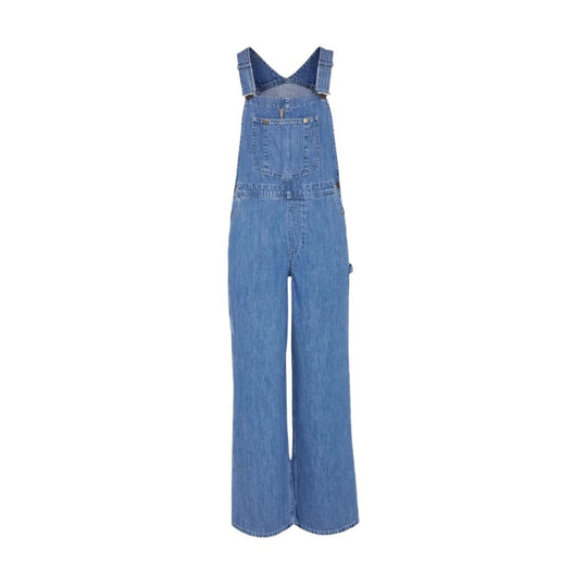 Damen Denim-Latzhose mit weitem Bein und verstellbaren Trägern R&B