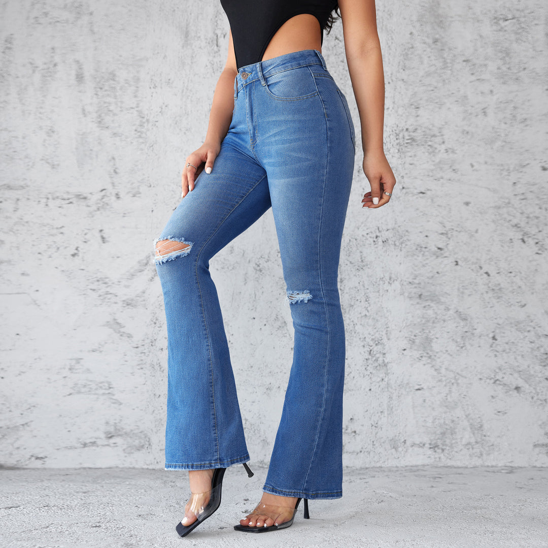 Damen Flared Jeans mit modischen Rissdetails R&B