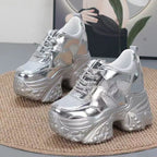 Damen modische Chunky Sneakers mit hoher Plateausohle und atmungsaktivem Mesh-