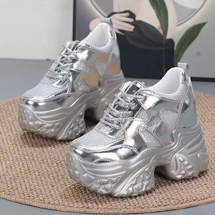 Damen modische Chunky Sneakers mit hoher Plateausohle und atmungsaktivem Mesh-