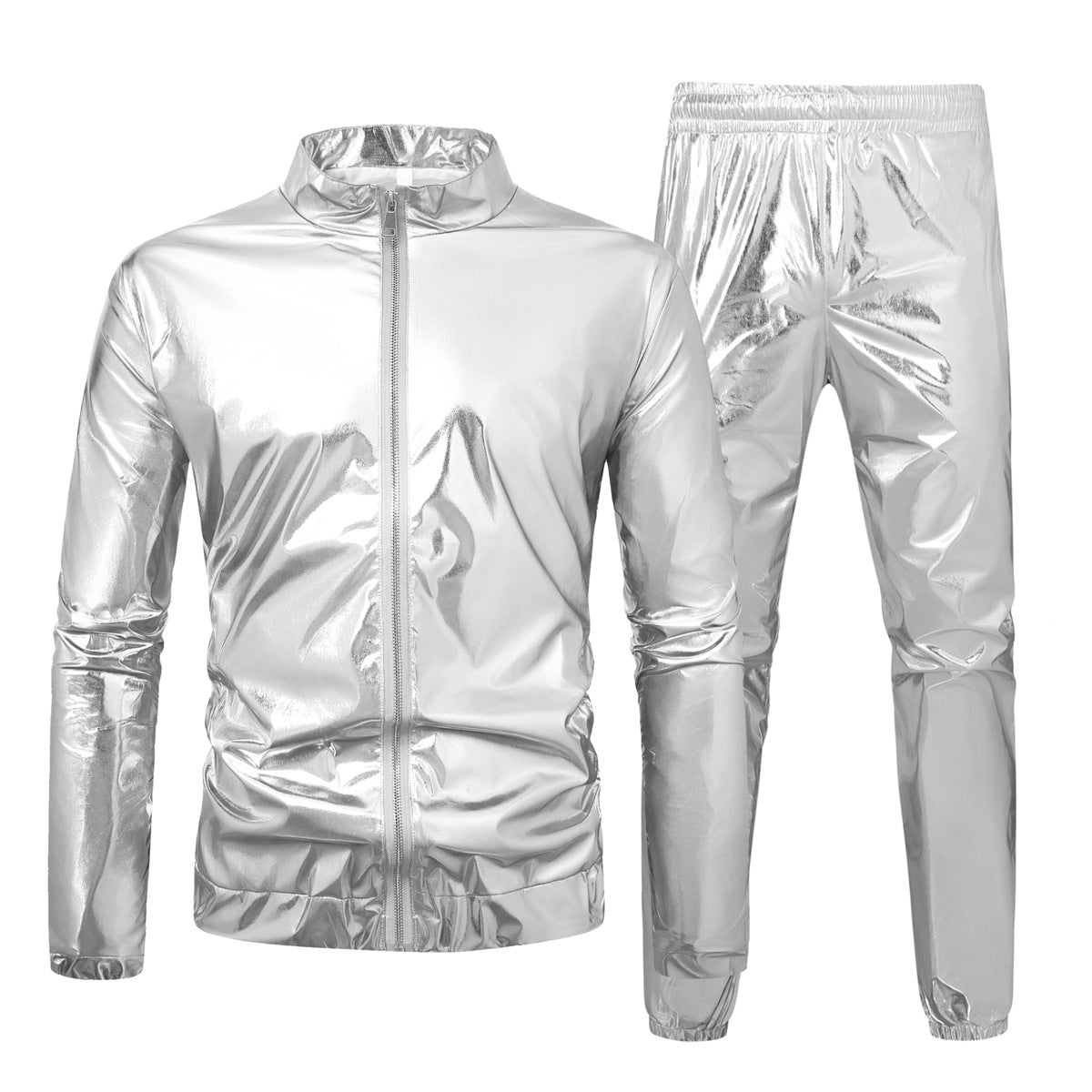 Herren nan Bomberjacke mit durchgehendem Reißverschluss, reflektierendem Metallic-Finish und elastischen Bündchen R&B