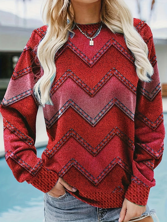 Damen Sweatshirt mit markantem Denim-Zickzack-Muster R&B