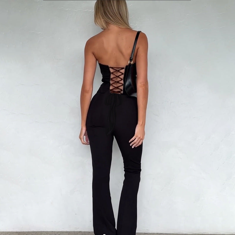 Damen figurbetonter Jumpsuit mit Herzausschnitt und elegantem Schnitt R&B