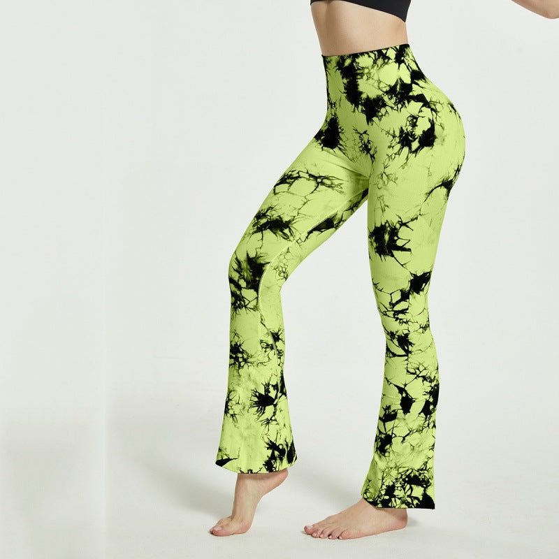 Damen Flared Yoga-Leggings mit einzigartigem Batikmuster R&B