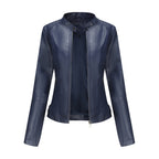 Damen nan taillierte Kunstlederjacke mit Stehkragen und durchgehendem Reißverschluss R&B