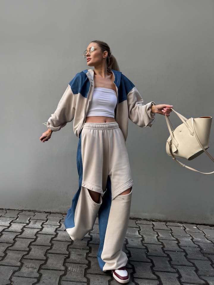 Damen Urbaner Sportanzug mit lässiger Jacke und weiten Hosen