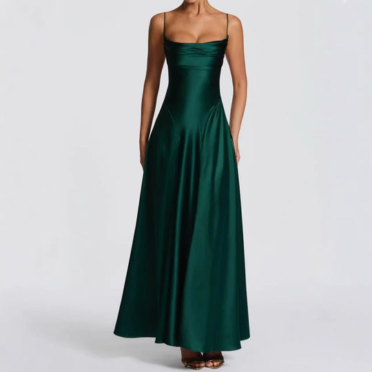 Damen Elegantes Maxi-Kleid mit fließendem Satin und verführerischem Spaghettiträger R&B