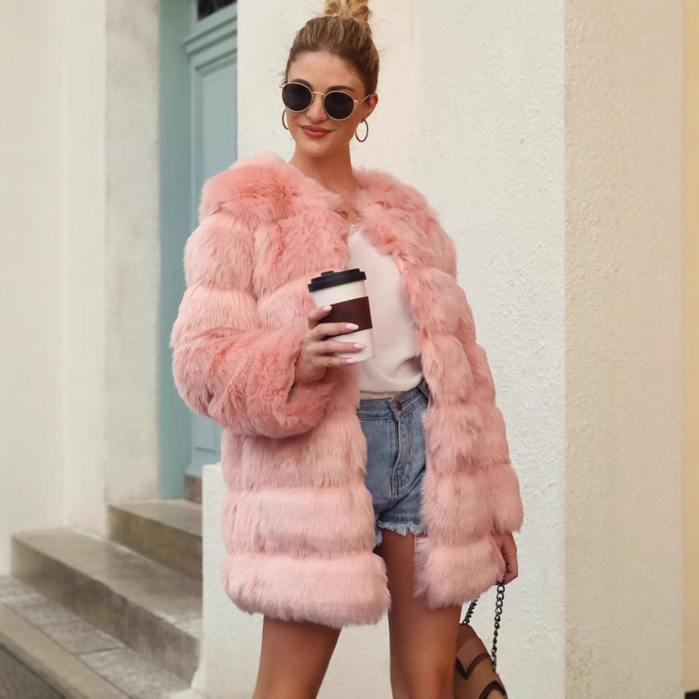 Damen Modischer Kunstfellmantel mit voluminösen Ärmeln R&B