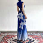 Damen Maxikleid mit floralem Design und elegantem Stehkragen R&B