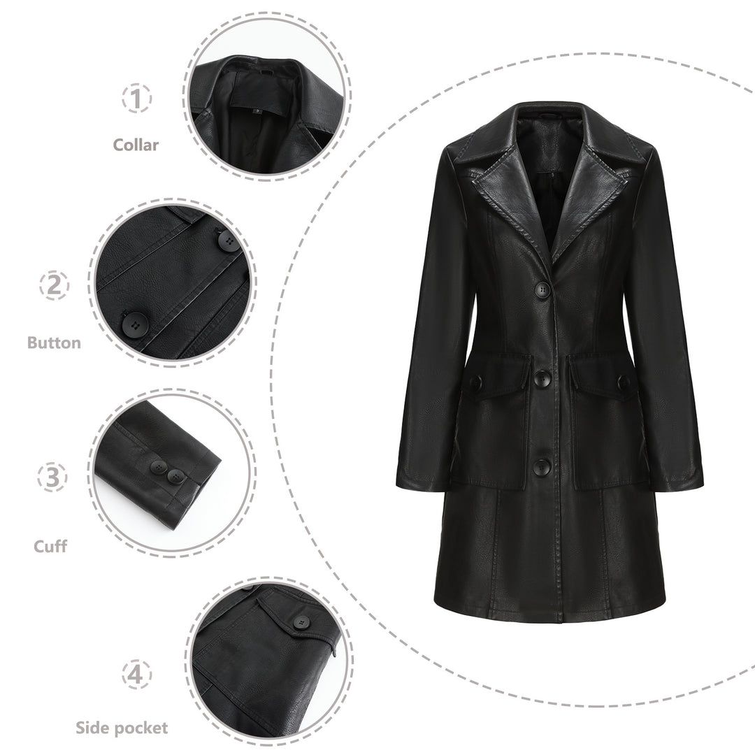 Damen modischer Kunstlederblazer mit praktischen Taschen R&B