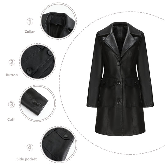 Damen modischer Kunstlederblazer mit praktischen Taschen R&B