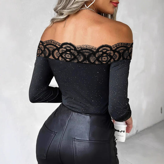 Damen Oberteil mit transparentem Spitzenbesatz und modischem Galaxie-Design R&B