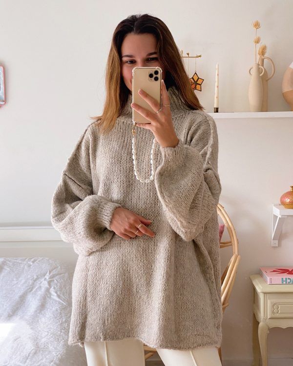 Damen lässiger Oversize Pullover mit hohen Ärmeln und unkonventionellem Schnitt R&B