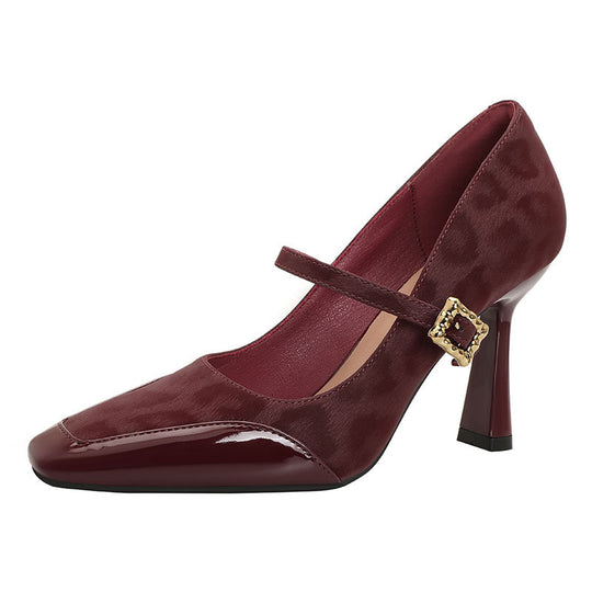 Damen elegante Mary Jane Pumps mit charakteristischem Blockabsatz und dekorativem Riemen R&B