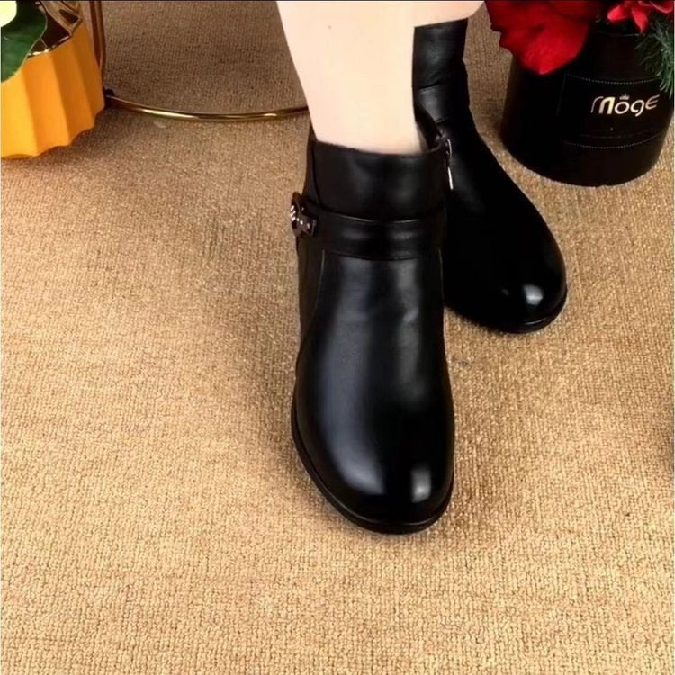 Damen modische Stiefeletten mit wärmendem Kuschelfutter und dekorativem Riemen R&B