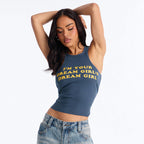 Damen Figurbetontes Crop-Top mit kreativem Schriftzug R&B