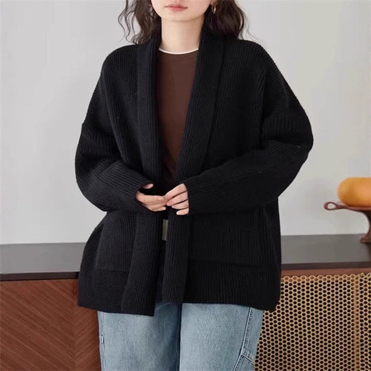 Damen Weicher Strickcardigan mit Rundhalsausschnitt und lässigem Schnitt R&B