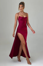 Damen Elegantes Maxikleid mit verführerischem Schlitz und schulterfreiem Design