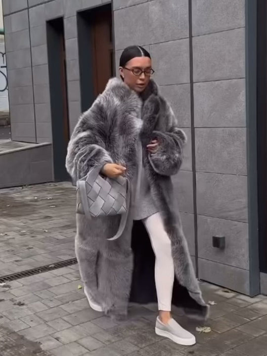 Damen Luxus Kunstfellmantel R&B